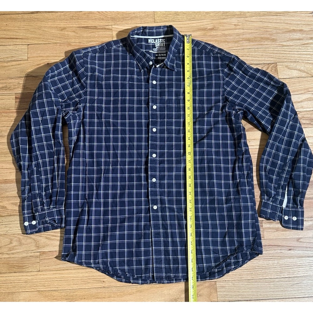 Old Navy Classic Men's Shirt Fit Long Sleeve Button Up Blue White Plaid Size XL
